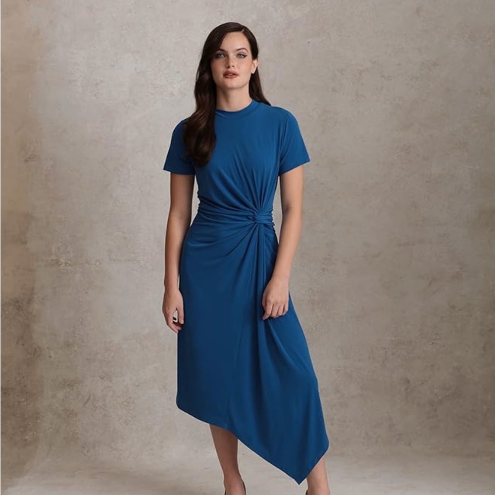 NWOT Elegant Blue Short Sleeve Draped Dress